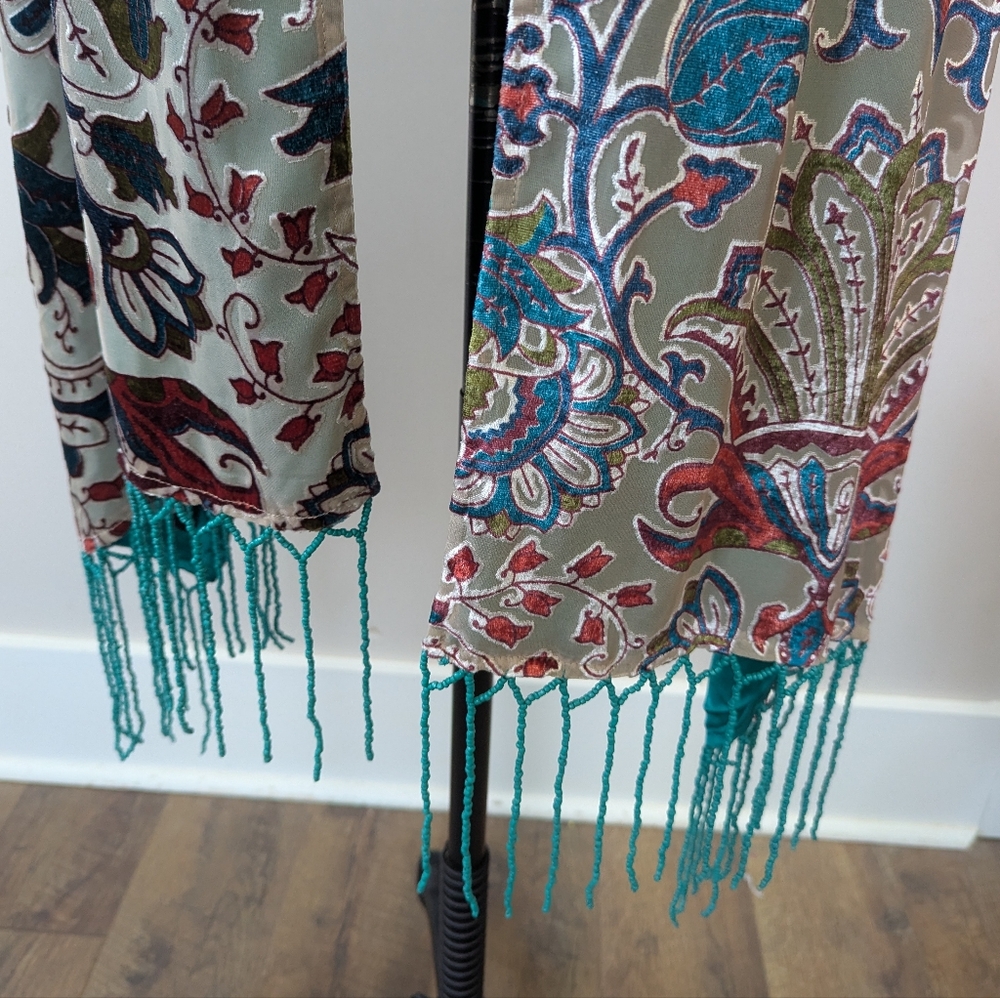 The Pyramid Collection Burnout Velvet Beaded Wrap Shawl - Picture 4 of 11
